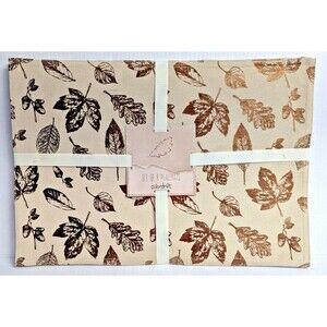 Colordrift Autumn Leaves Placemats 4pc Tan Brown Gold Sheen Holiday Gift NEW